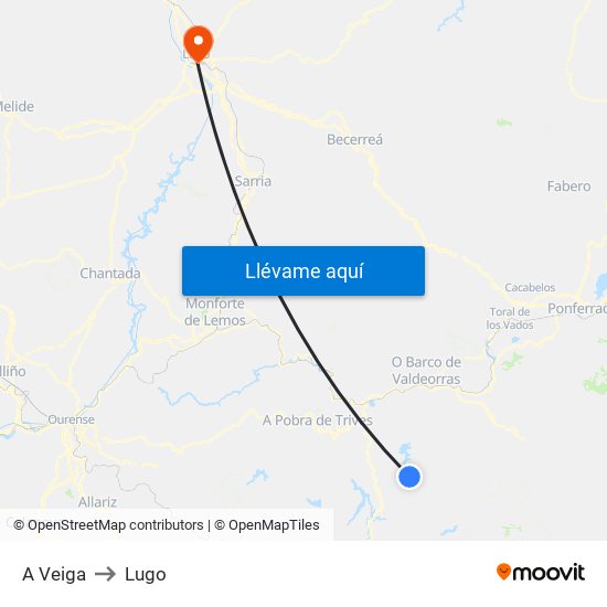 A Veiga to Lugo map