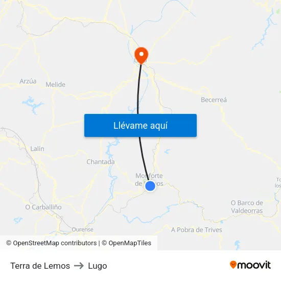 Terra de Lemos to Lugo map