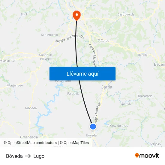 Bóveda to Lugo map