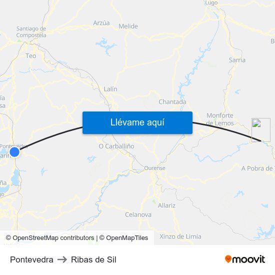 Pontevedra to Ribas de Sil map