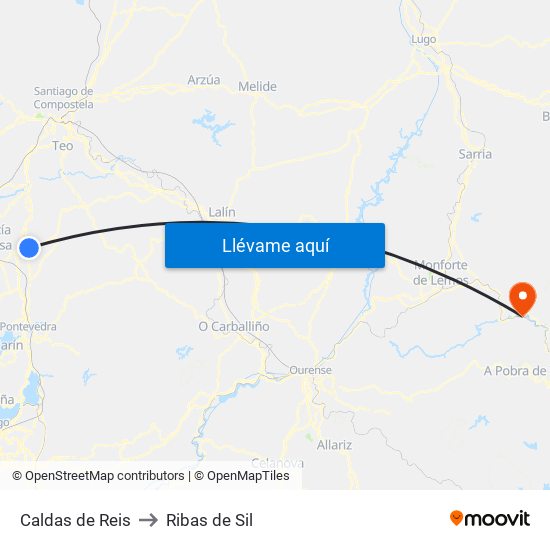 Caldas de Reis to Ribas de Sil map