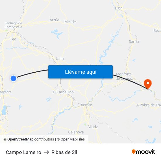Campo Lameiro to Ribas de Sil map