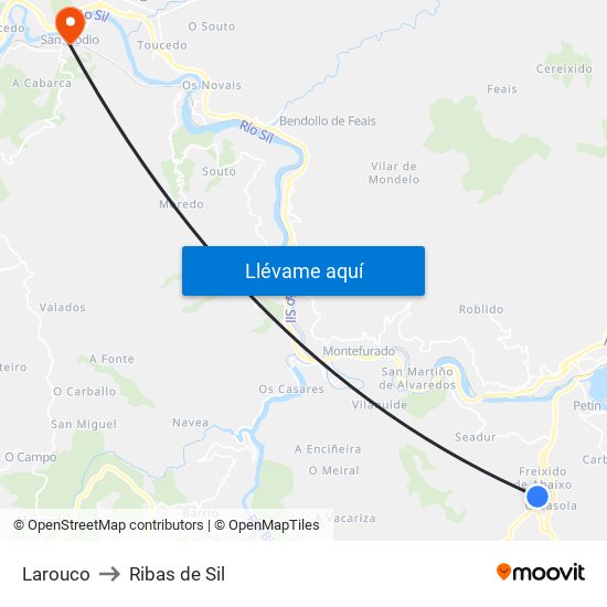 Larouco to Ribas de Sil map