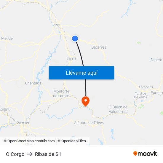 O Corgo to Ribas de Sil map