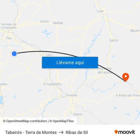 Tabeirós - Terra de Montes to Ribas de Sil map