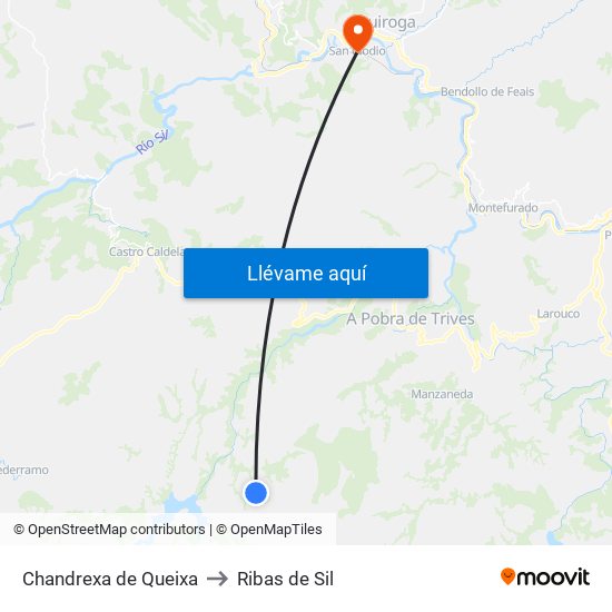 Chandrexa de Queixa to Ribas de Sil map