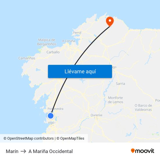 Marín to A Mariña Occidental map