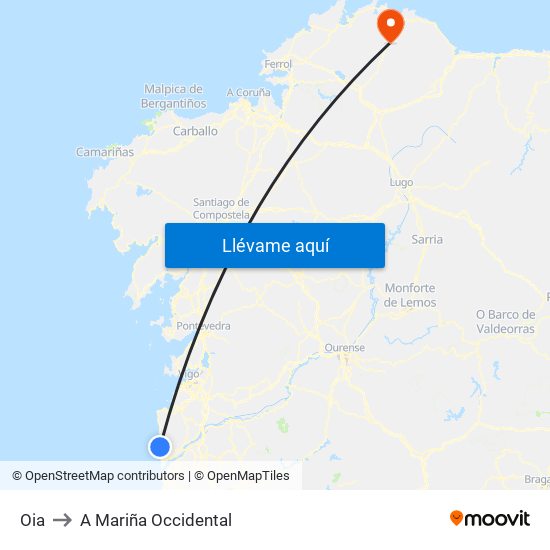 Oia to A Mariña Occidental map