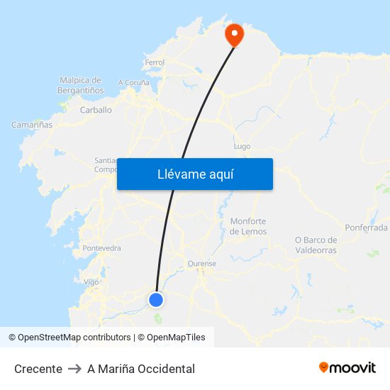 Crecente to A Mariña Occidental map