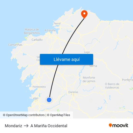 Mondariz to A Mariña Occidental map