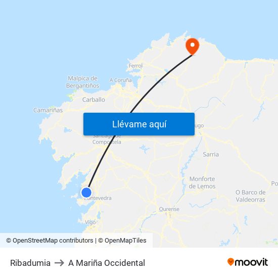 Ribadumia to A Mariña Occidental map