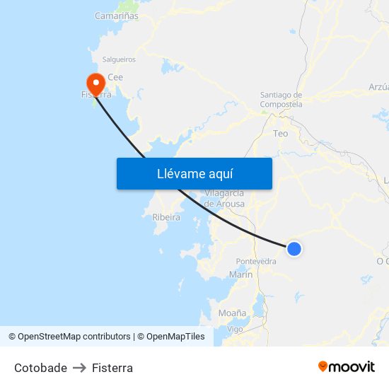 Cotobade to Fisterra map