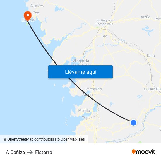 A Cañiza to Fisterra map