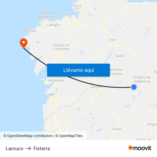 Larouco to Fisterra map