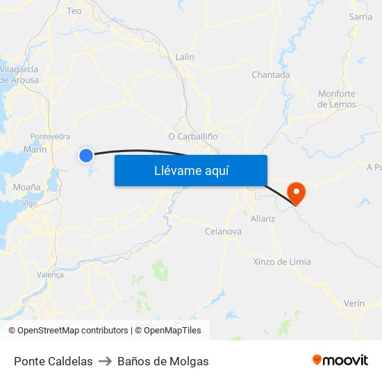 Ponte Caldelas to Baños de Molgas map