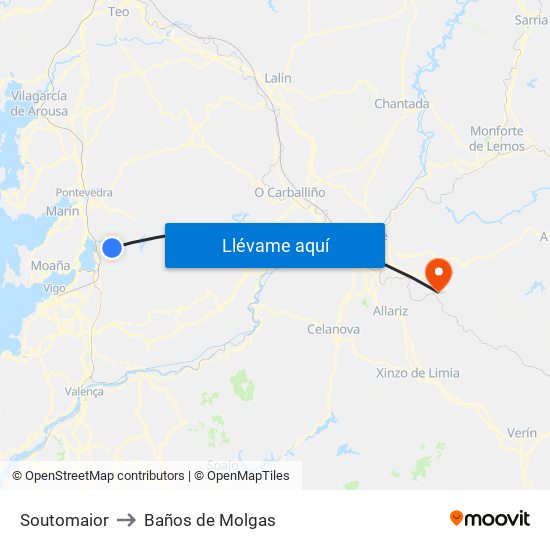Soutomaior to Baños de Molgas map