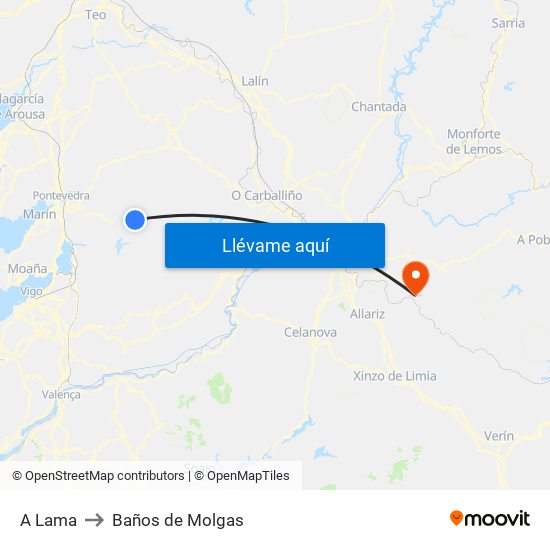 A Lama to Baños de Molgas map