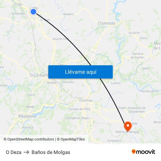 O Deza to Baños de Molgas map