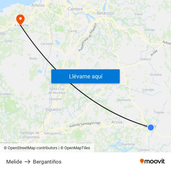 Melide to Bergantiños map