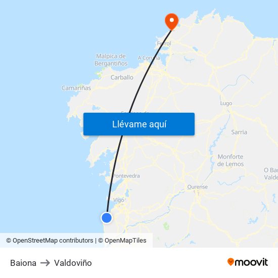 Baiona to Valdoviño map