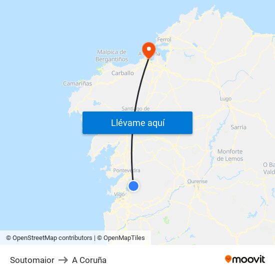 Soutomaior to A Coruña map