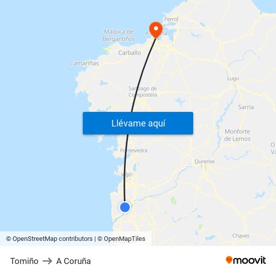 Tomiño to A Coruña map