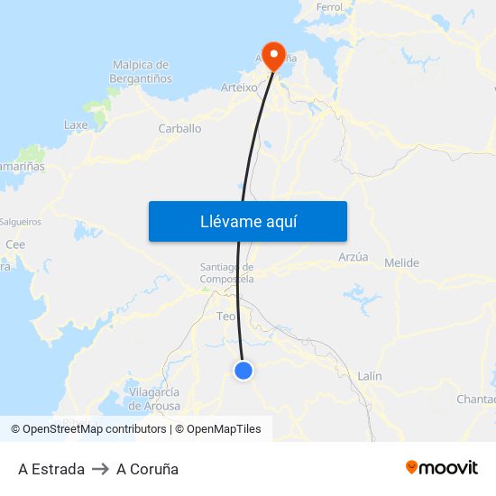 A Estrada to A Coruña map