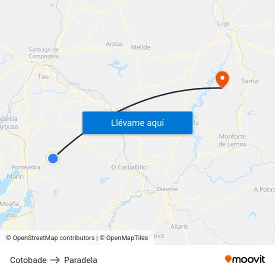 Cotobade to Paradela map