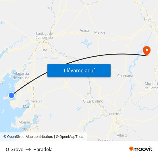 O Grove to Paradela map