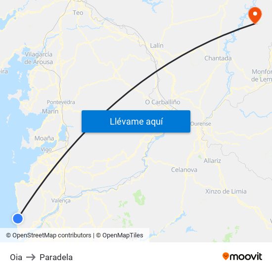 Oia to Paradela map