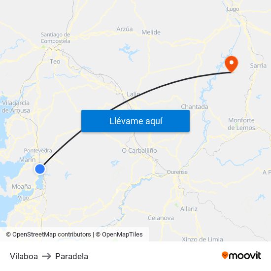 Vilaboa to Paradela map