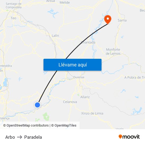 Arbo to Paradela map