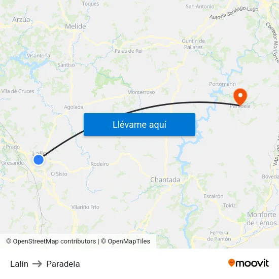 Lalín to Paradela map