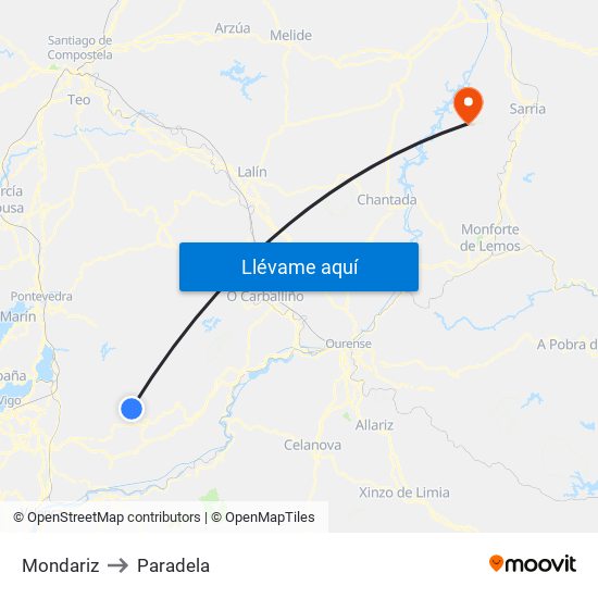 Mondariz to Paradela map