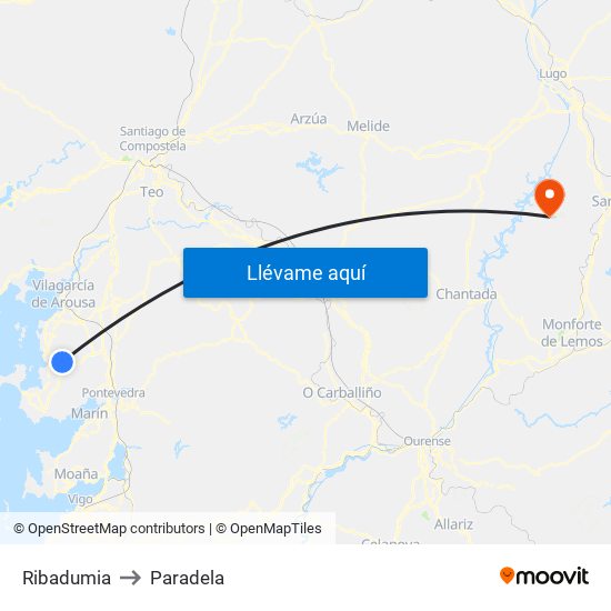 Ribadumia to Paradela map