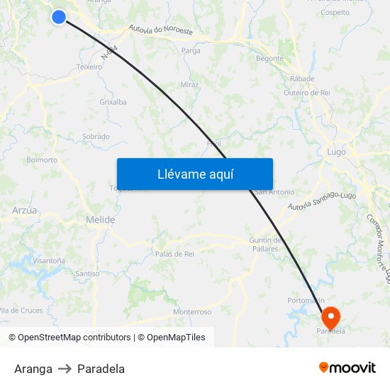 Aranga to Paradela map