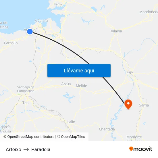 Arteixo to Paradela map