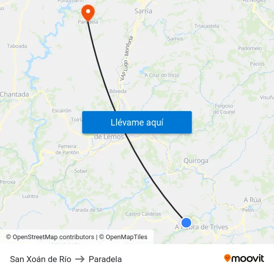 San Xoán de Río to Paradela map
