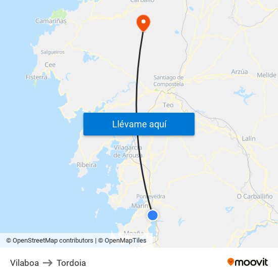 Vilaboa to Tordoia map