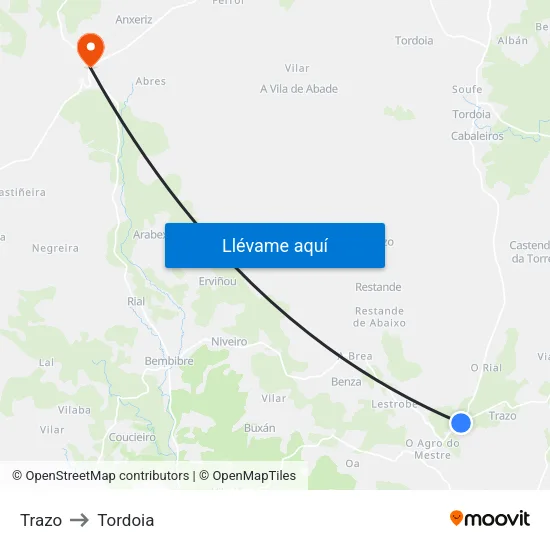 Trazo to Tordoia map