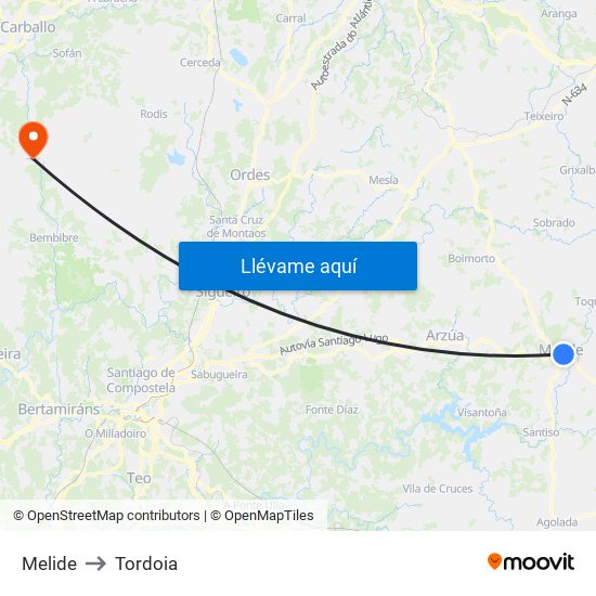 Melide to Tordoia map