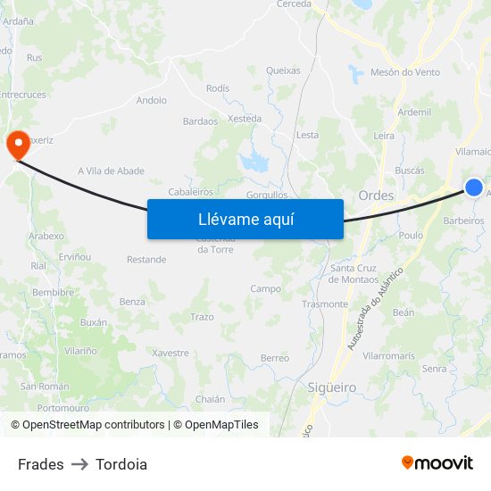 Frades to Tordoia map