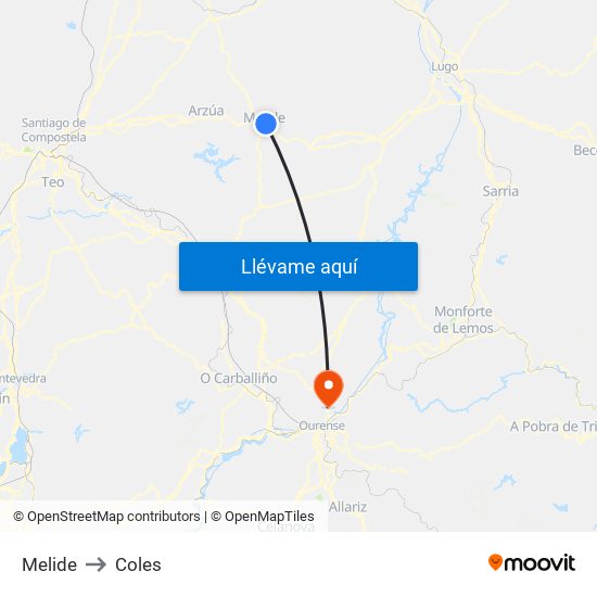 Melide to Coles map