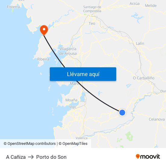 A Cañiza to Porto do Son map