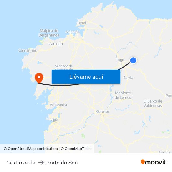 Castroverde to Porto do Son map