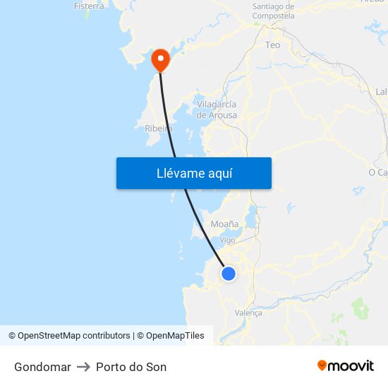 Gondomar to Porto do Son map