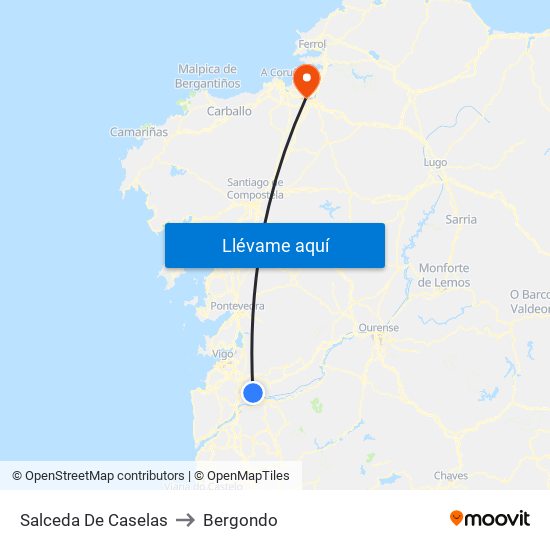 Salceda De Caselas to Bergondo map