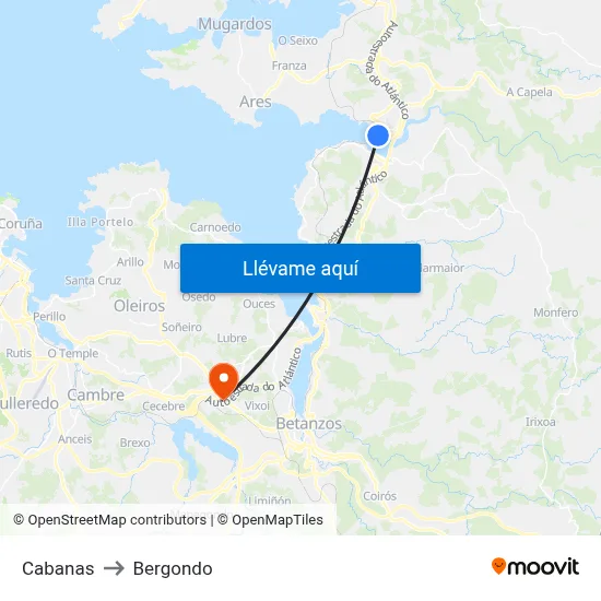 Cabanas to Bergondo map