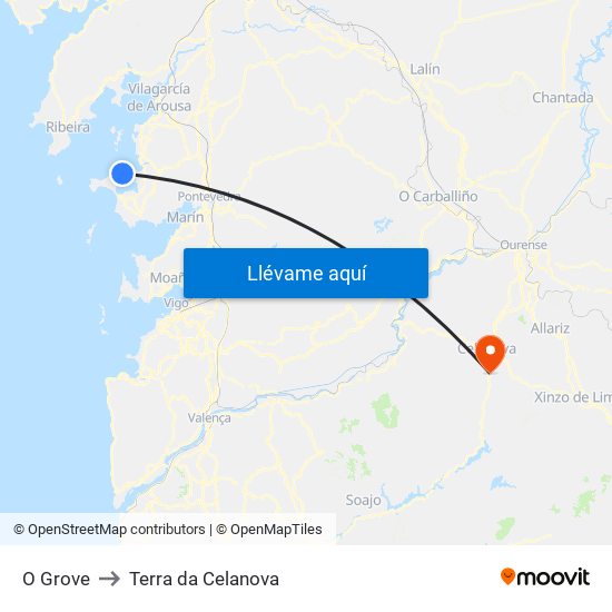 O Grove to Terra da Celanova map
