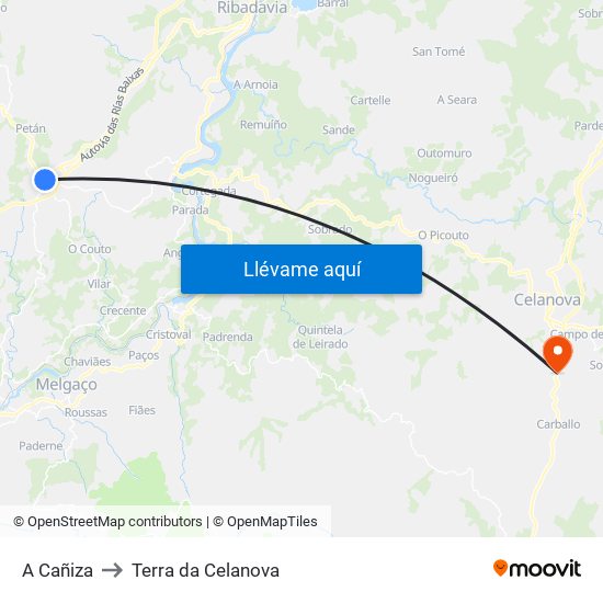 A Cañiza to Terra da Celanova map